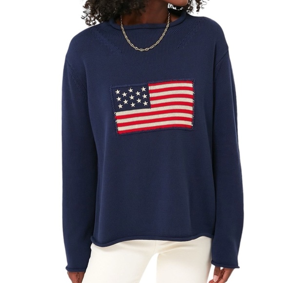 Tuckernuck Sweaters - Tuckernuck Navy Oversized Knit Americana Intarsia Flag Sweater Size Medium NWT
